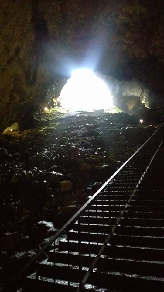 Photo of the steps down from the cave entrance